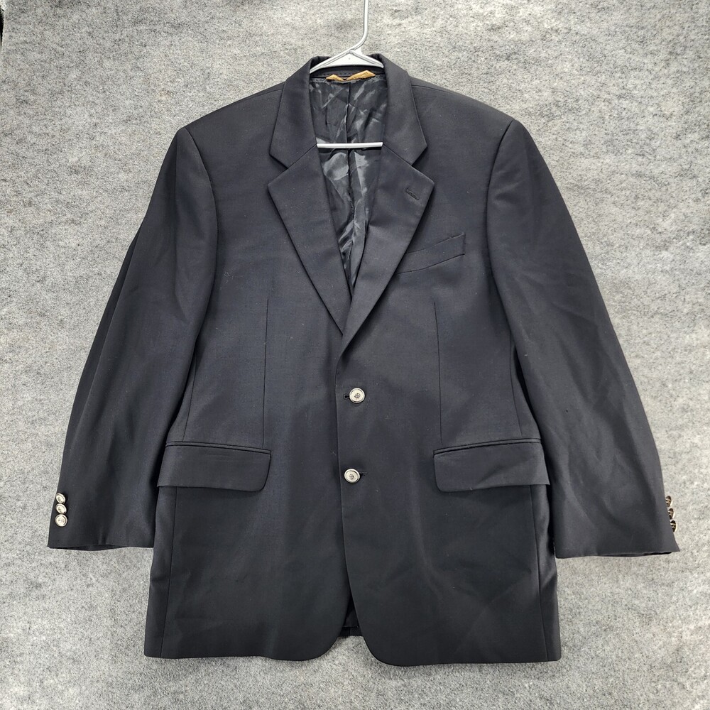 Jack Victor Sport Coat Mens 41R Blazer Black 2 Button Super 100's